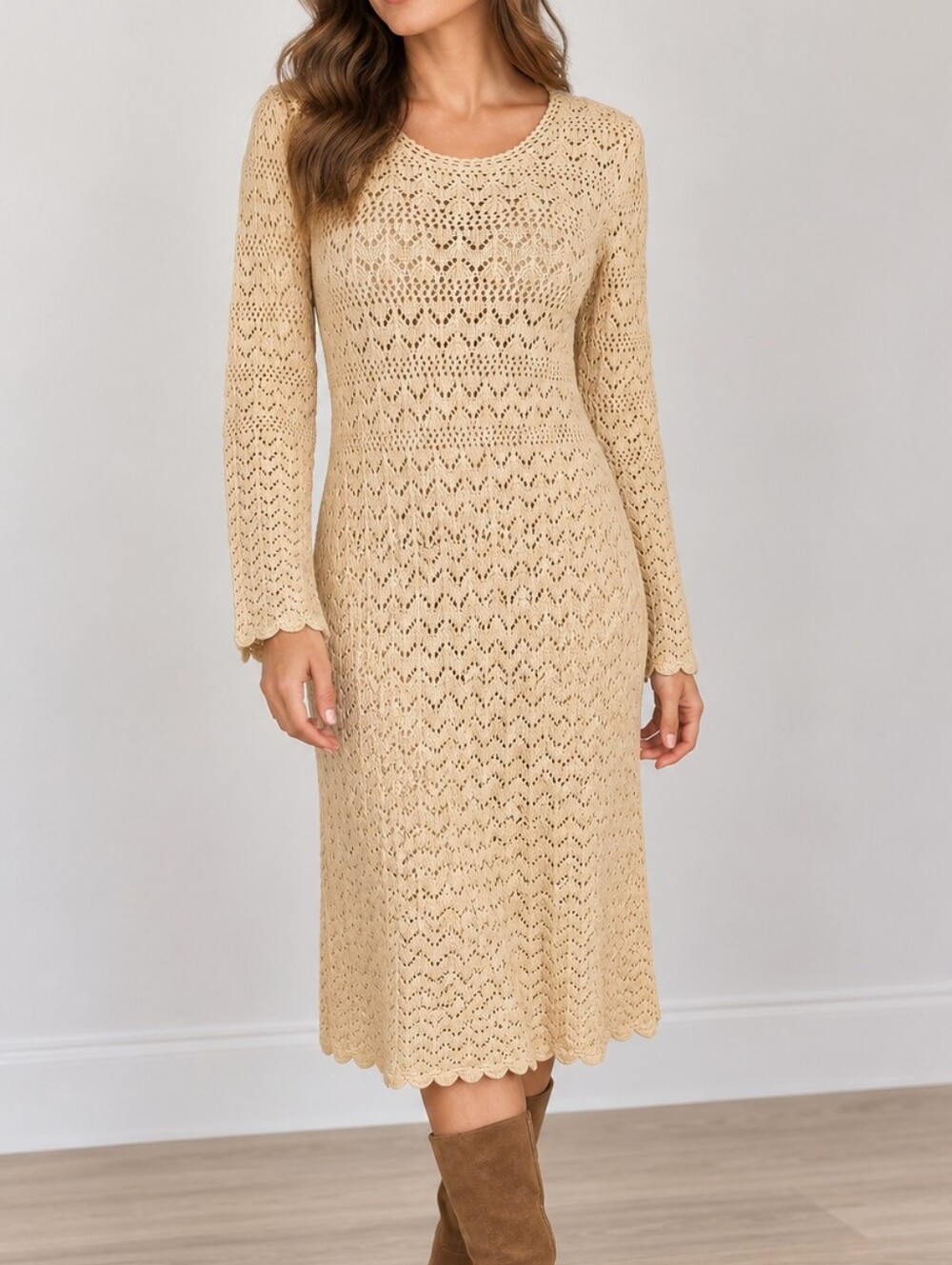 “Vintage 90s Cynthia Steffe 100% Wool Pointelle Knit Dress L/ Made in Hong Kong